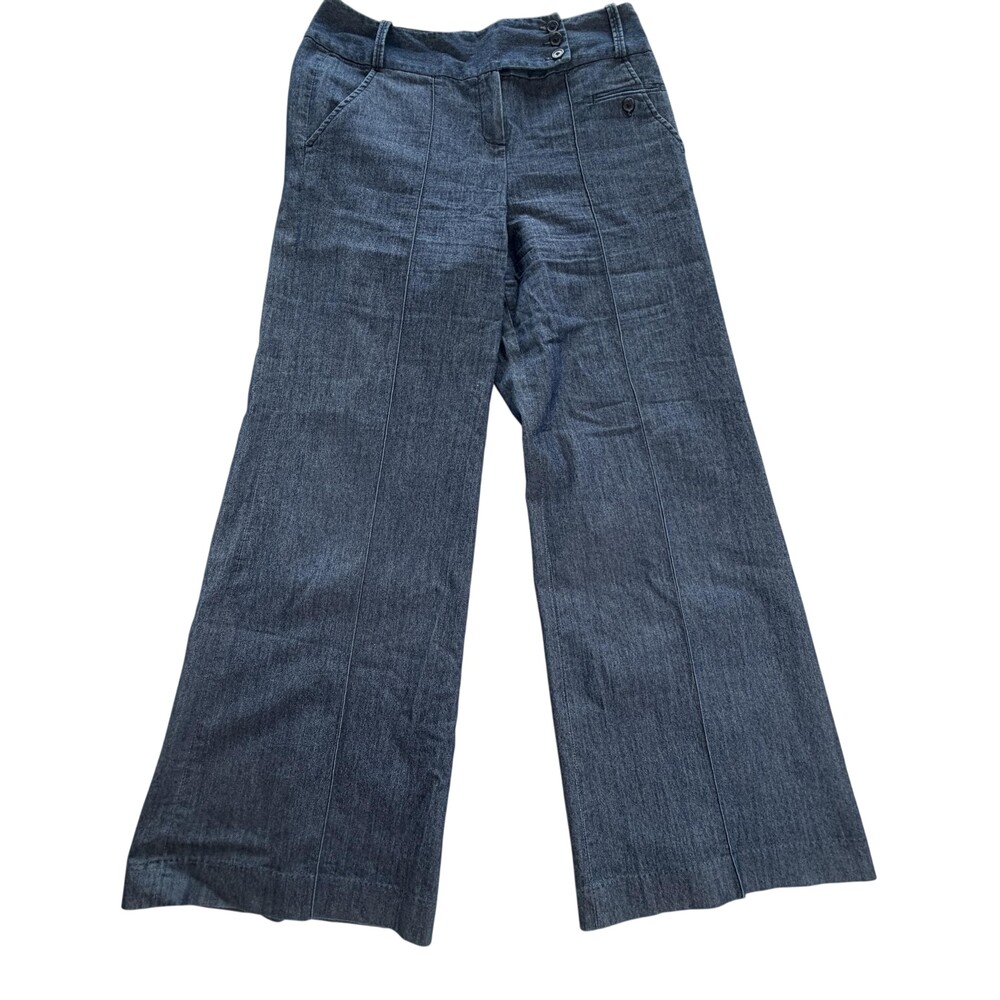 Larry Levine Pants Womens 10 Blue Denim Wide Leg Stretch Dress 32x31 Classic
